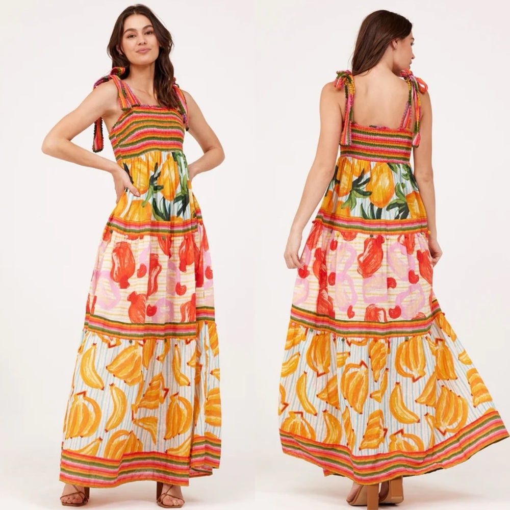 HOUSE OF HARLOW 1960 x REVOLVE Tropical Fruits Stripes Tiered BOHO Maxi Dress